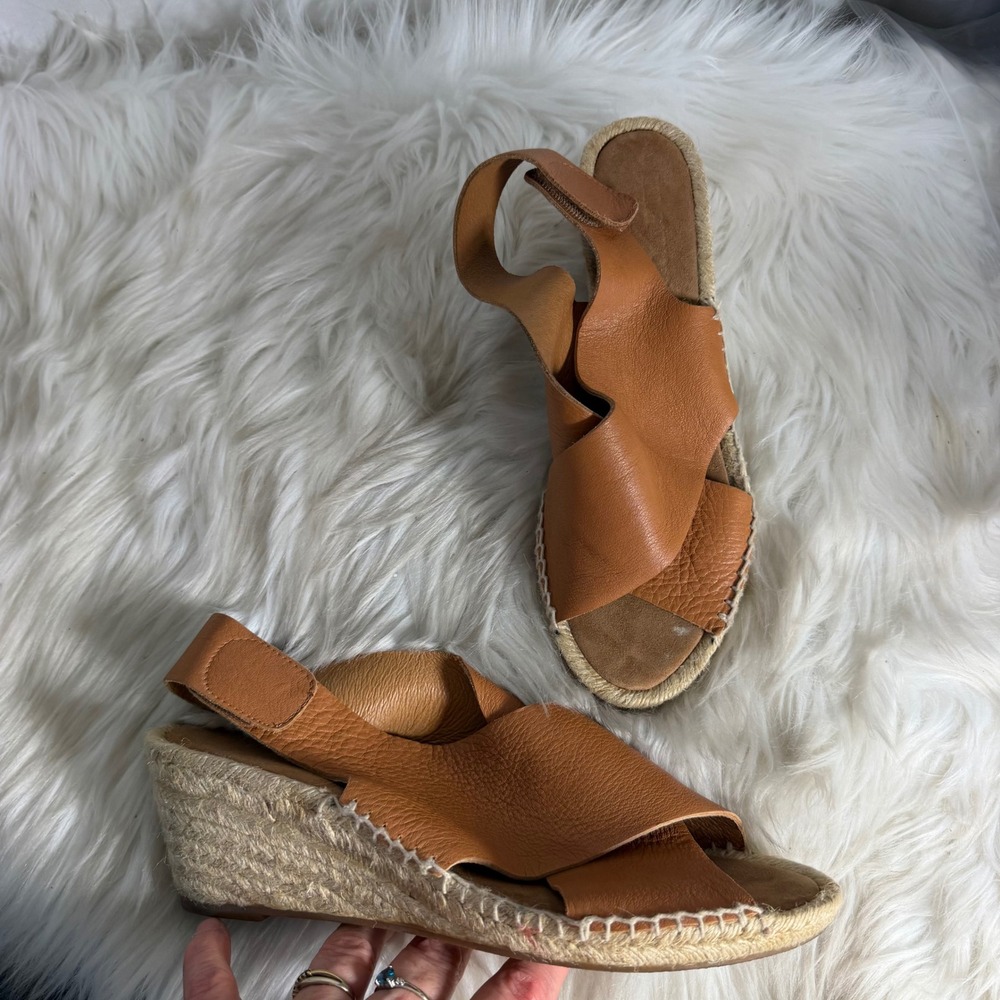 Anthropologie Maypol Made in Spain Tan Leather Espadrille Wedge Sandal Size 40 - Picture 2 of 6
